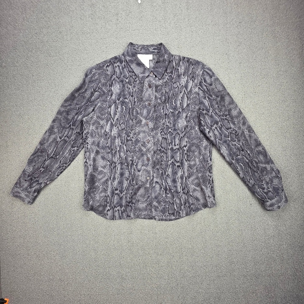 Jones New York Petite Silk Blouse Womens Grey Snakeskin Button Down Top 10P